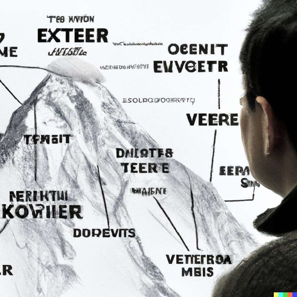 someone gazing at Mount Everest, scientific diagram